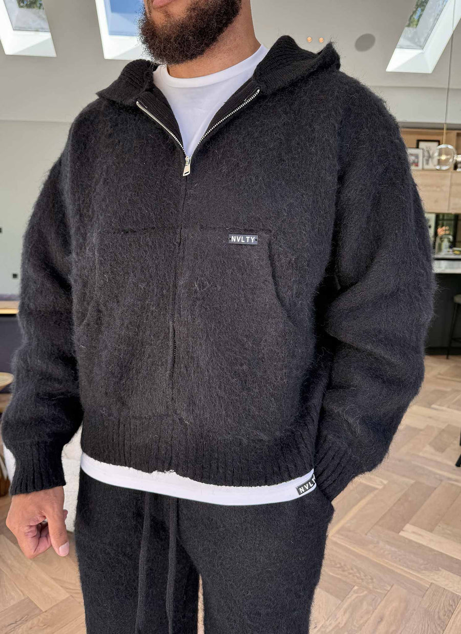Mohair Zip Hoodie - Black
