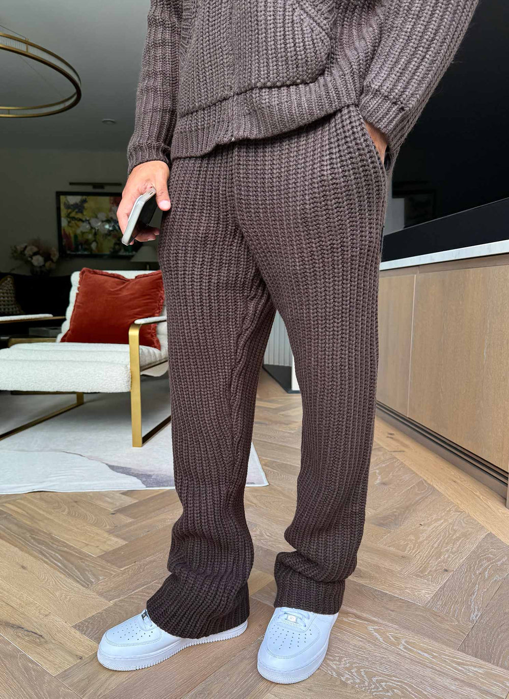 Heavyweight Knitted Joggers - Brown