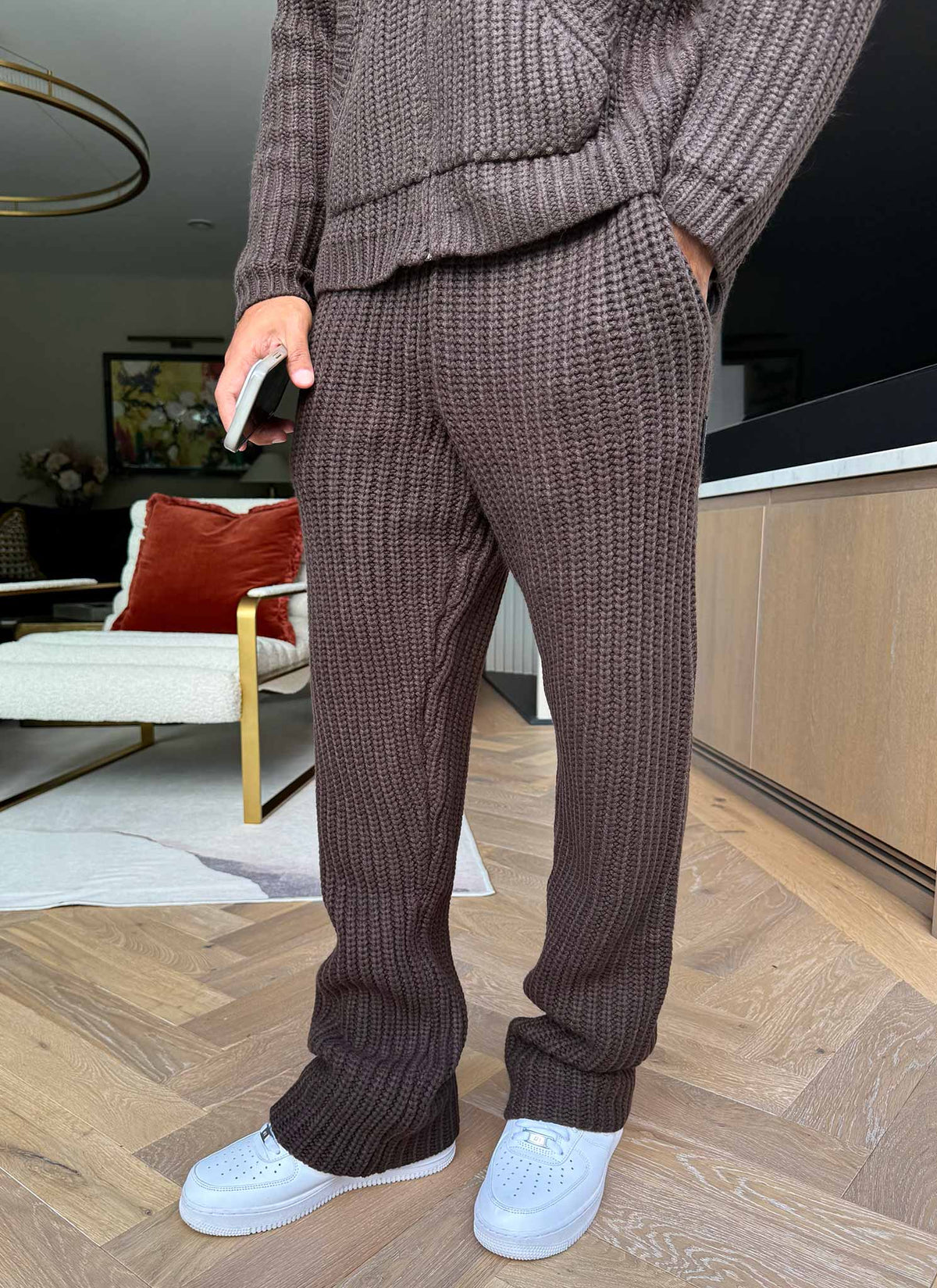 Heavyweight Knitted Joggers - Brown