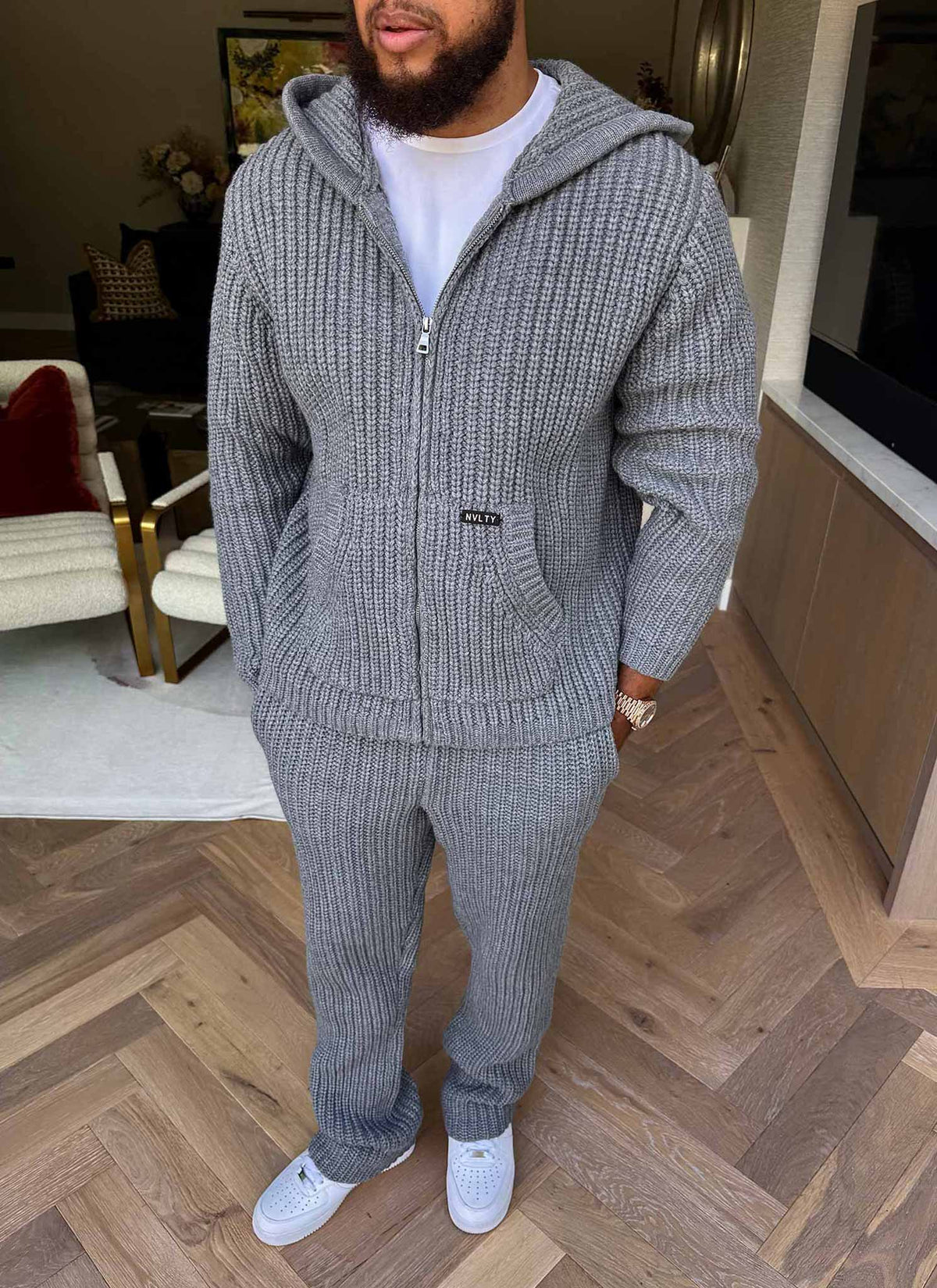 Heavyweight Knitted Zip Hoodie - Grey