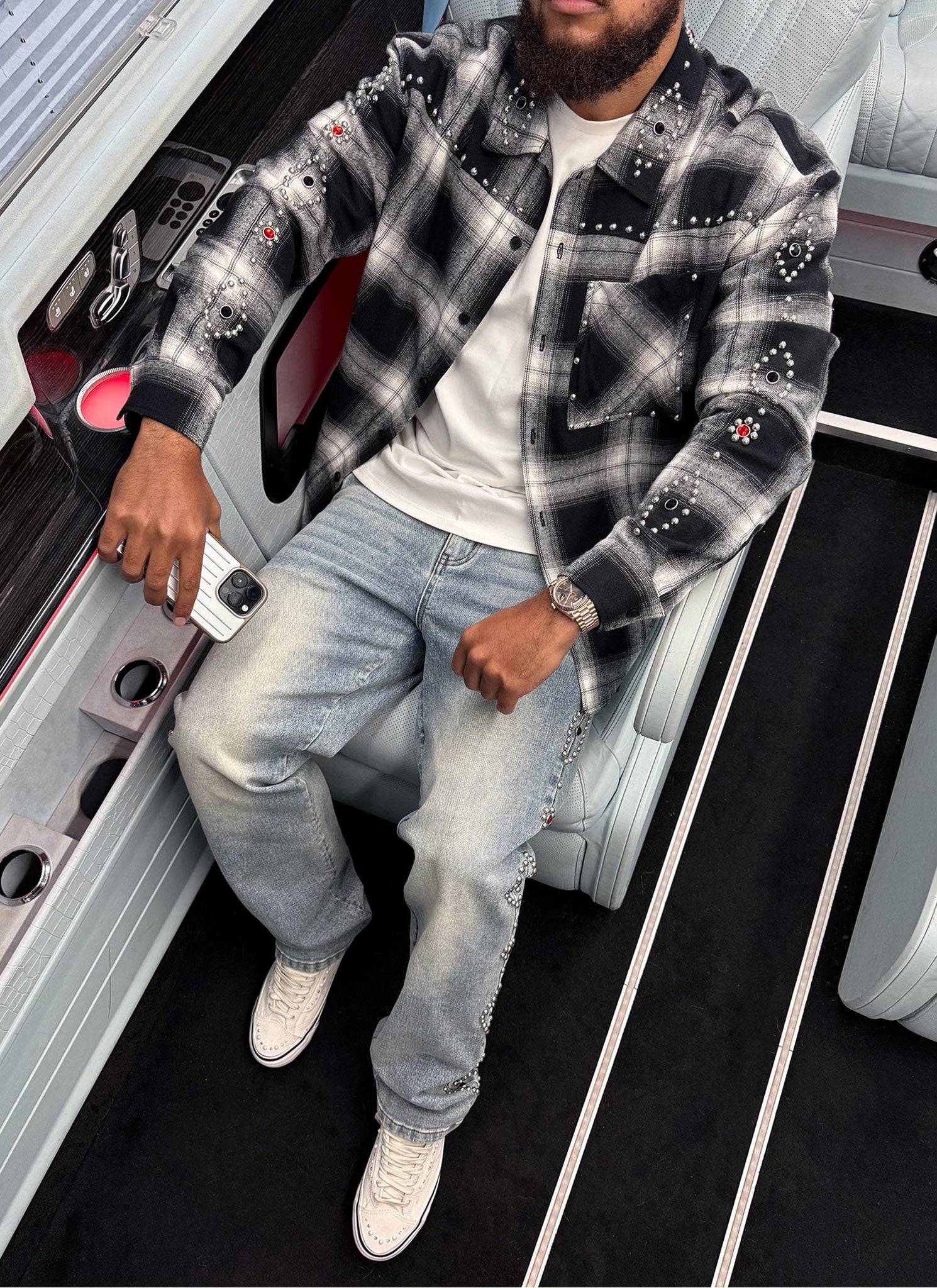 Vintage Studded Flannel - Black