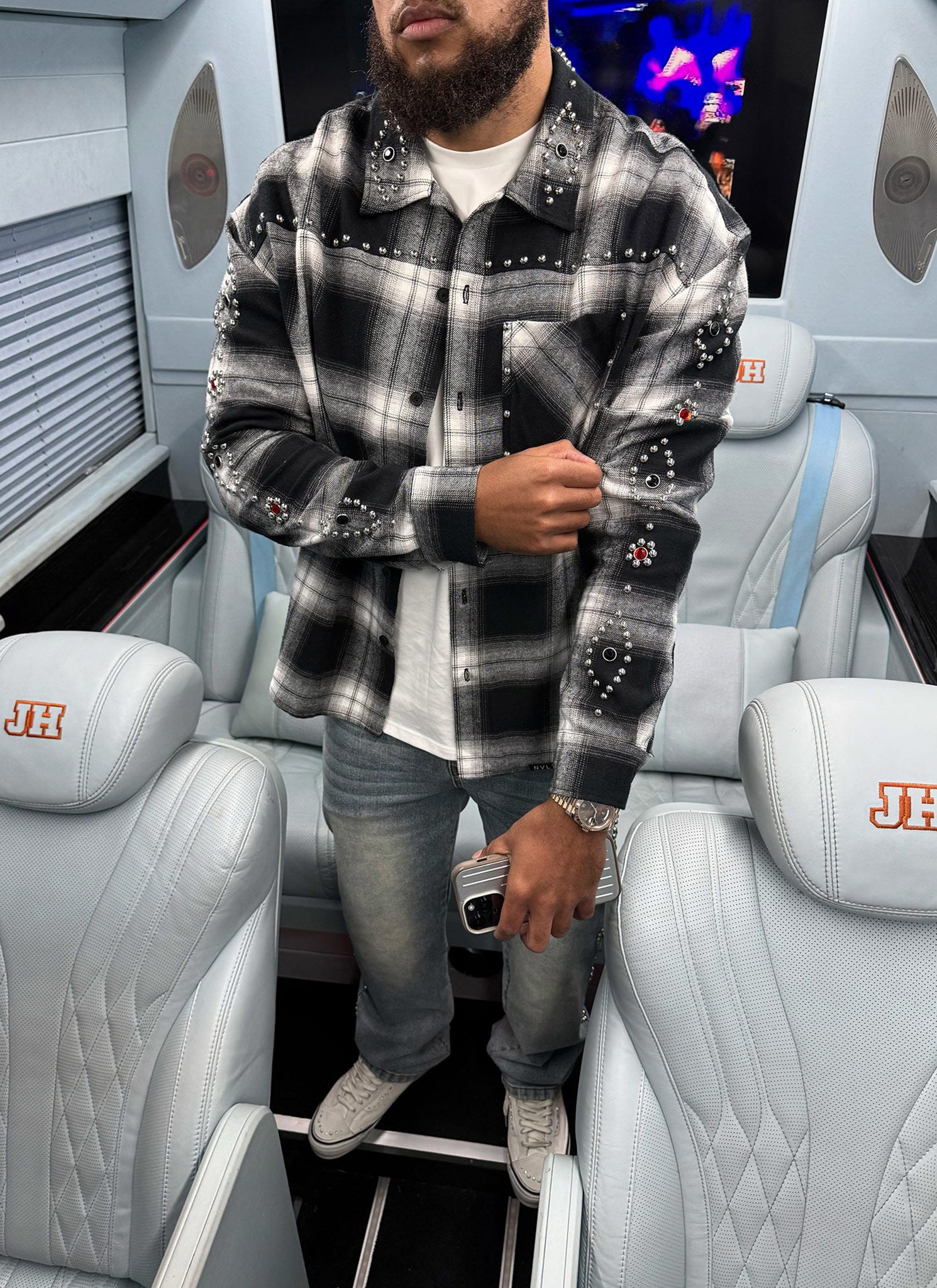 Vintage Studded Flannel - Black