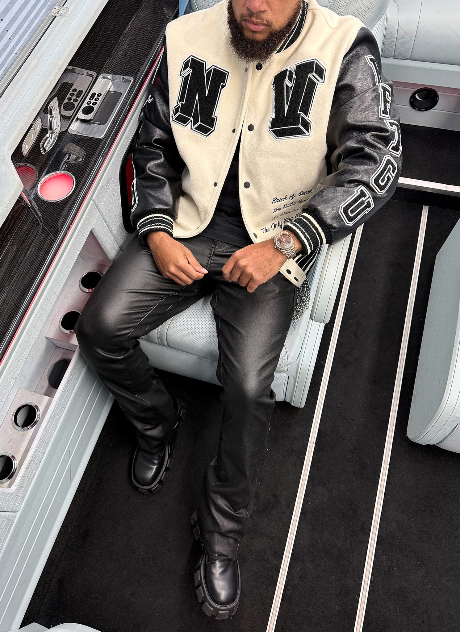 Built From The Ground Up Varsity Jacket - Ivory