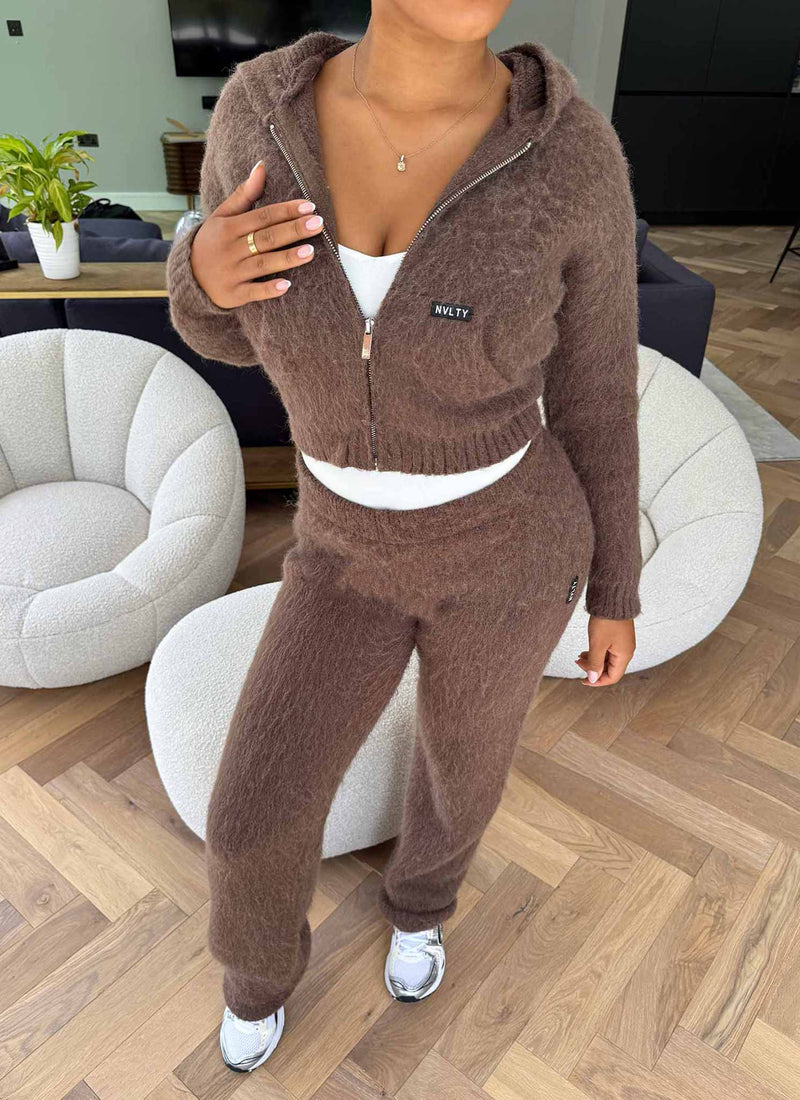 Mohair Zip Hoodie - Brown