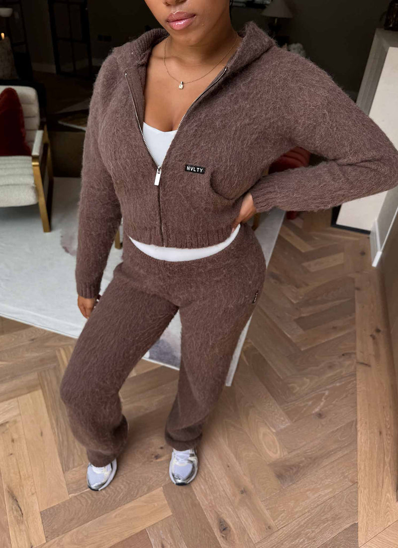 Mohair Zip Hoodie - Brown