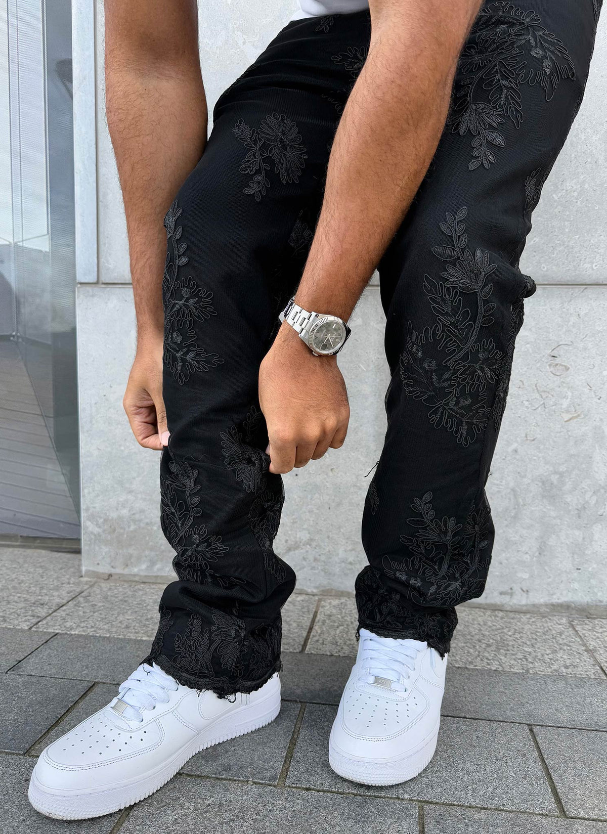 Vintage Floral Jeans - Black