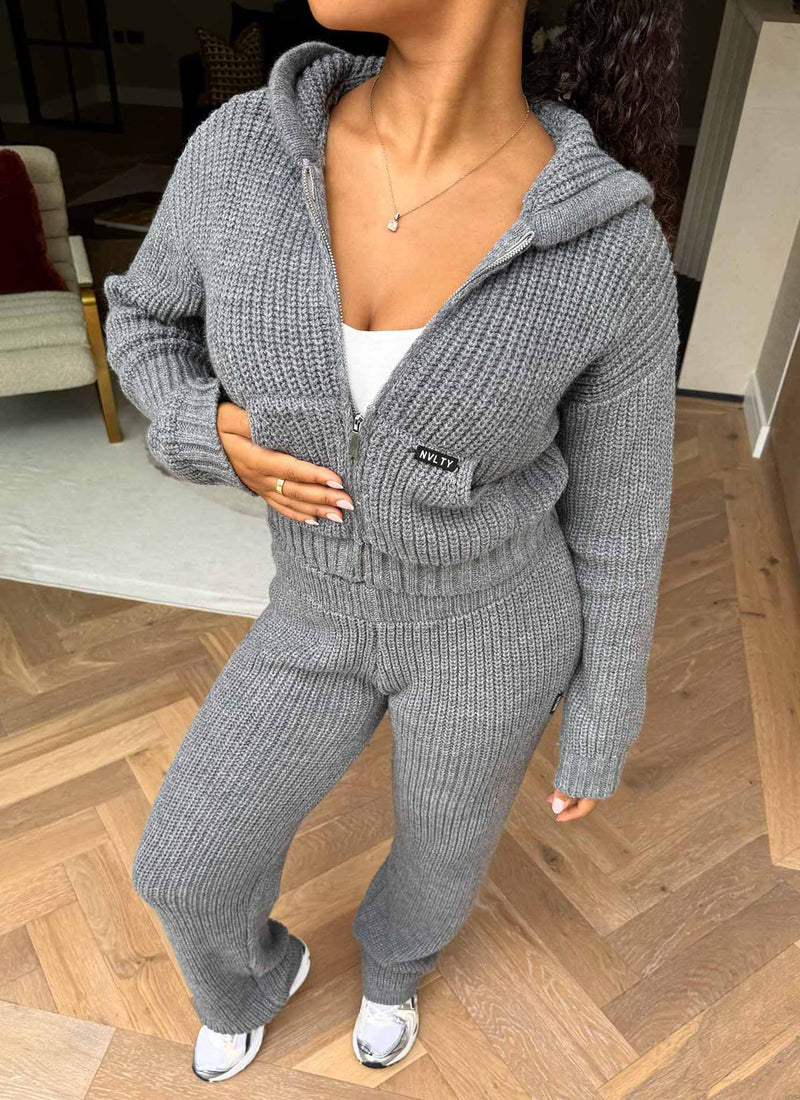 Heavyweight Knitted Zip Hoodie - Grey