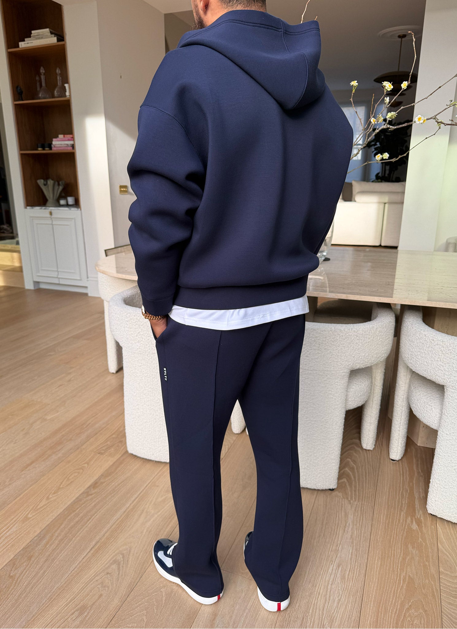 Scuba Structured Flare Pleat Joggers - Navy