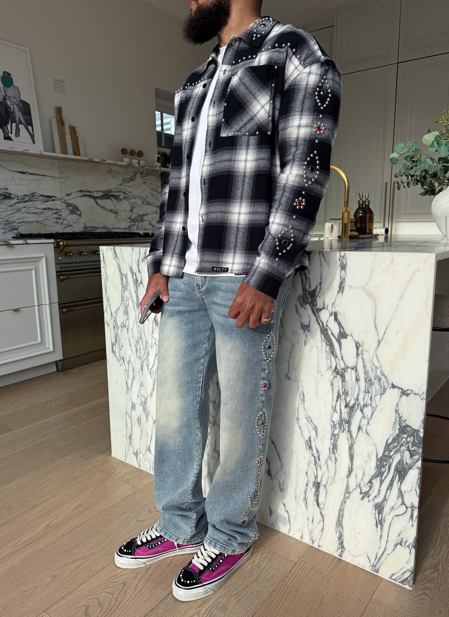 Vintage Studded Flannel - Black