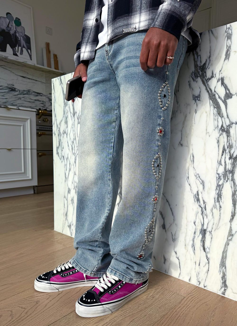 Vintage Studded Jeans - Blue