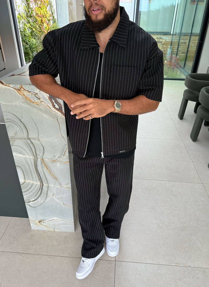 Heavyweight Pinstripe Pants - Black