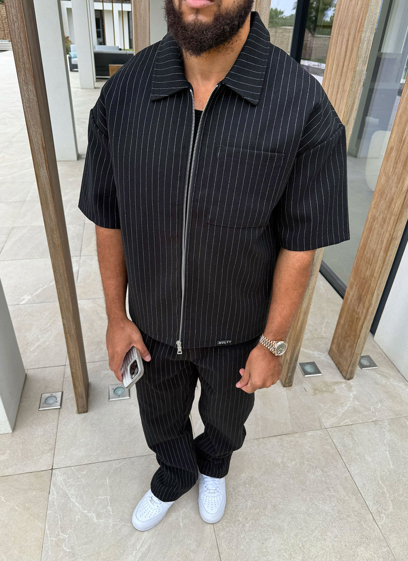 Heavyweight Pinstripe Pants - Black