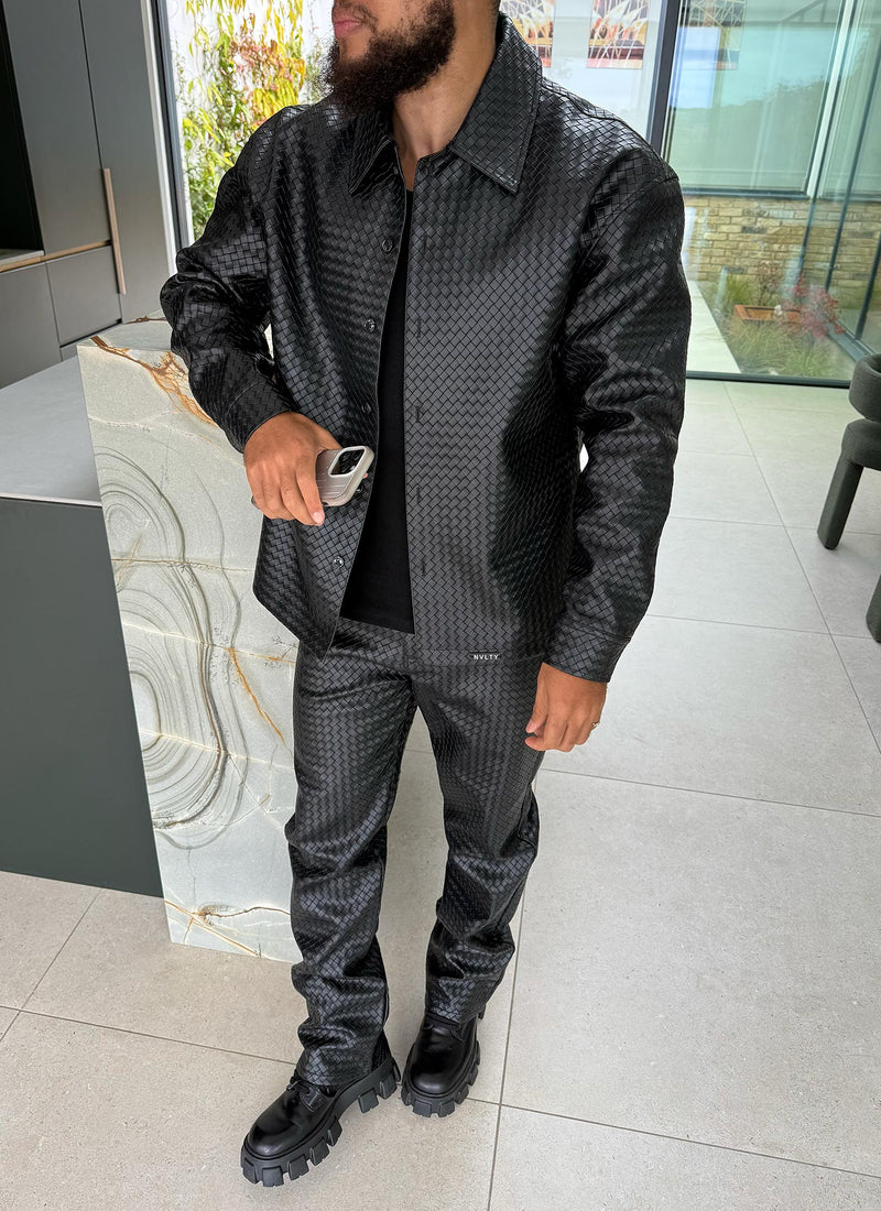 Leather Interlock Shirt - Black