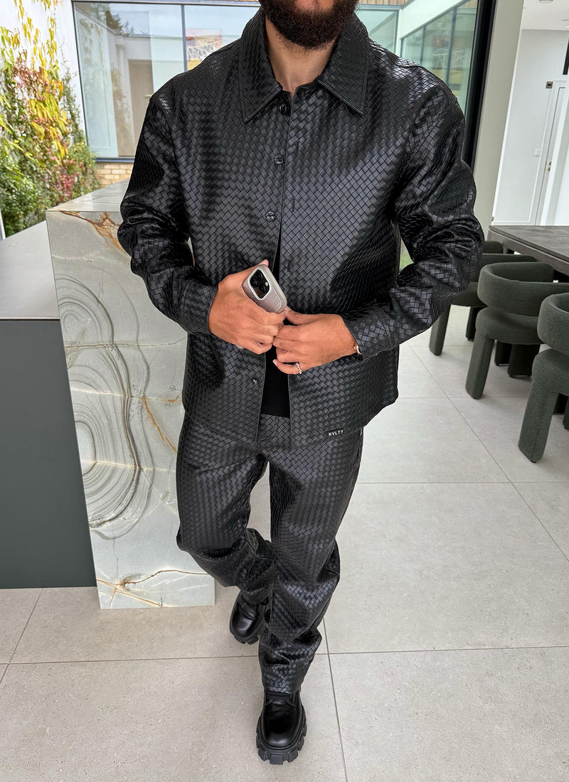 Leather Interlock Shirt - Black