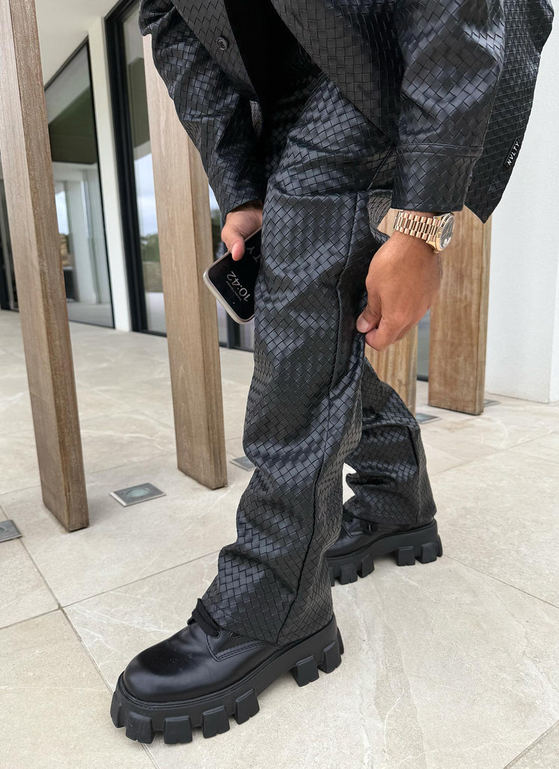 Leather Interlock Pants - Black