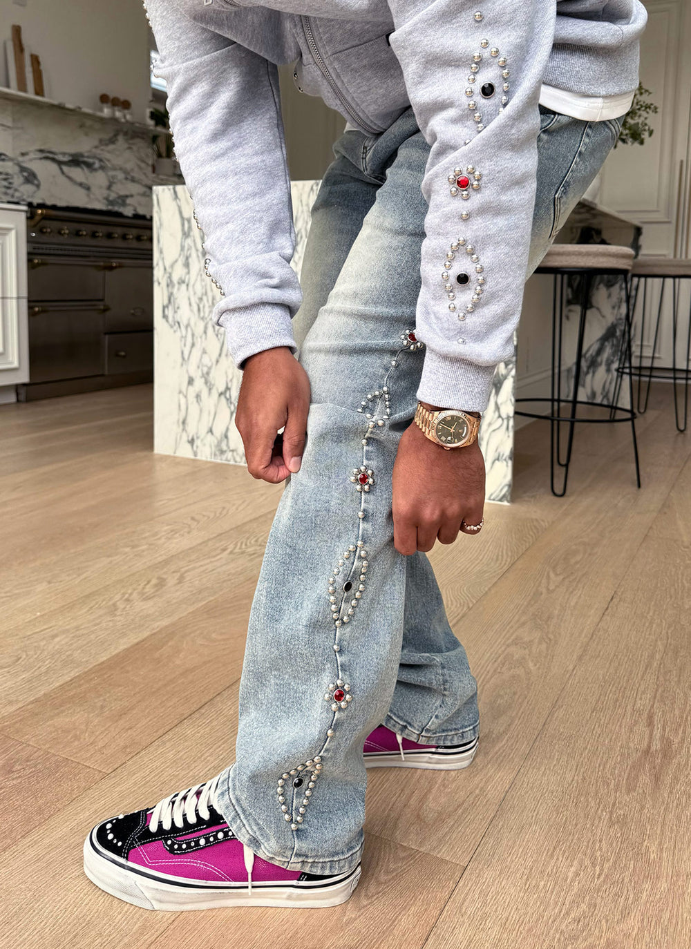 Vintage Studded Jeans - Blue