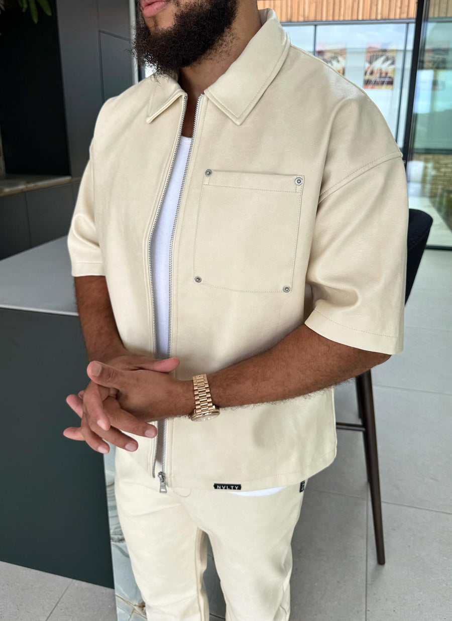 Heavyweight Rivet Leather Shirt - Ivory