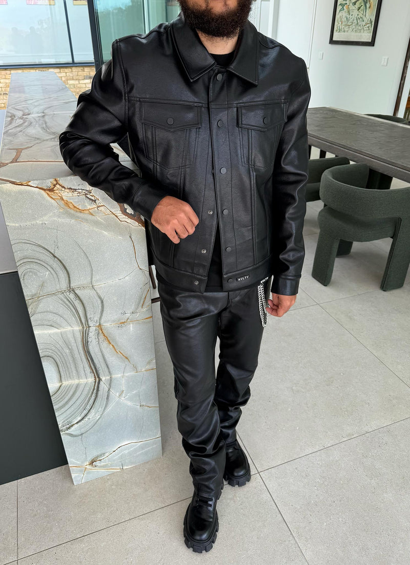 Leather Trucker Jacket - Black