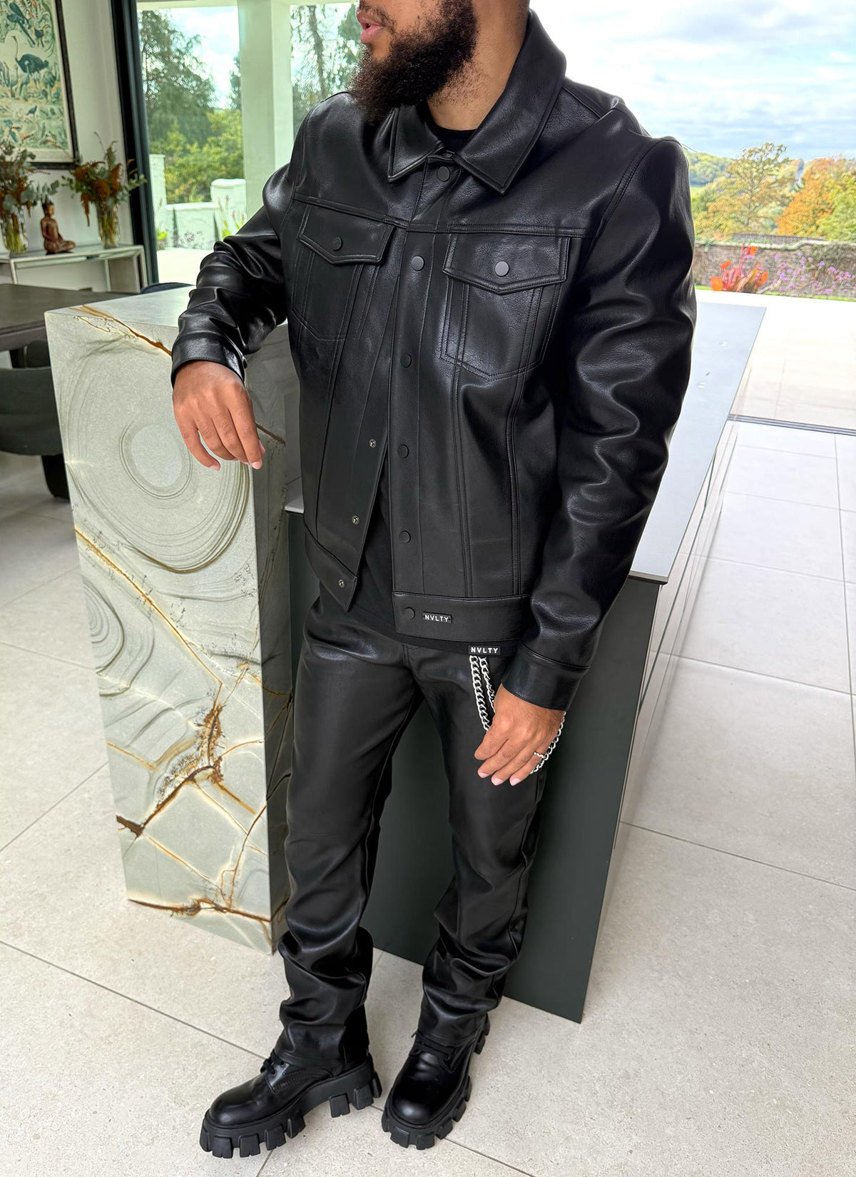 Leather Trucker Jacket - Black