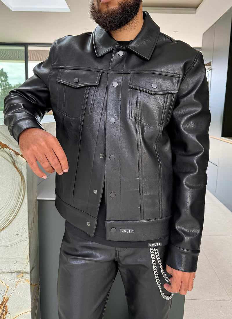 Leather Trucker Jacket - Black