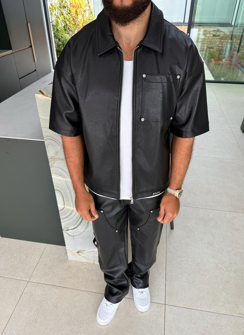 Heavyweight Rivet Leather Shirt - Black