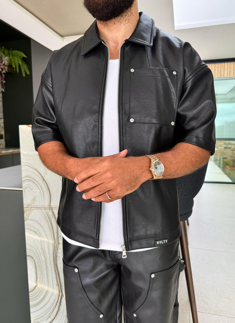 Heavyweight Rivet Leather Shirt - Black