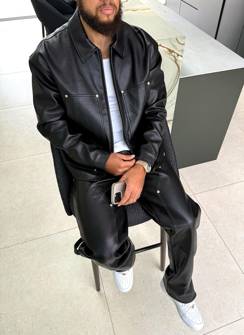 Leather Carpenter Rivet Jacket - Black