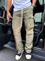 Nylon Double Pocket Cargo Pants - Khaki