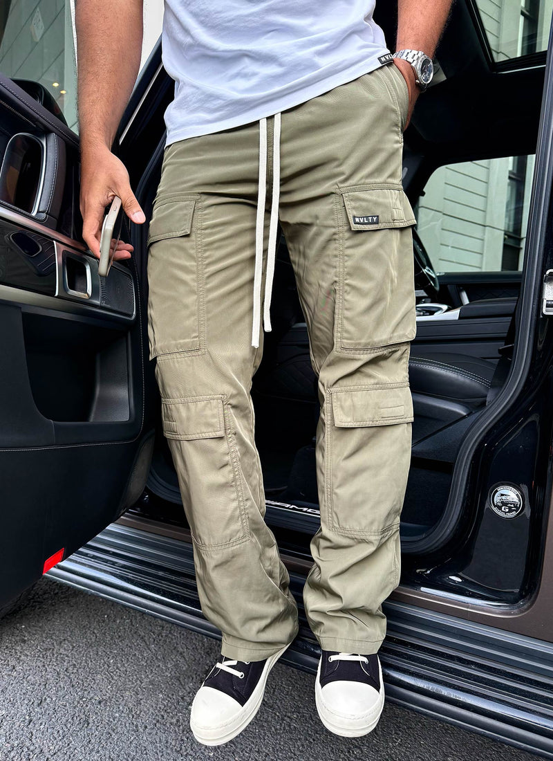 Nylon Double Pocket Cargo Pants - Khaki