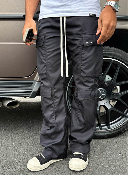 Nylon Double Pocket Cargo Pants - Black