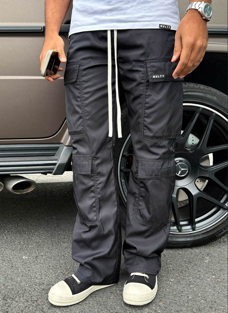 Nylon Double Pocket Cargo Pants - Black