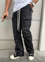 Nylon Double Pocket Cargo Pants - Black