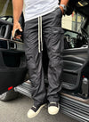 Nylon Double Pocket Cargo Pants - Black