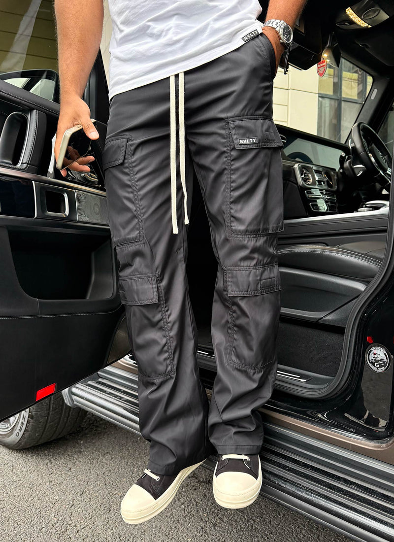 Nylon Double Pocket Cargo Pants - Black