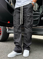 Nylon Double Pocket Cargo Pants - Black