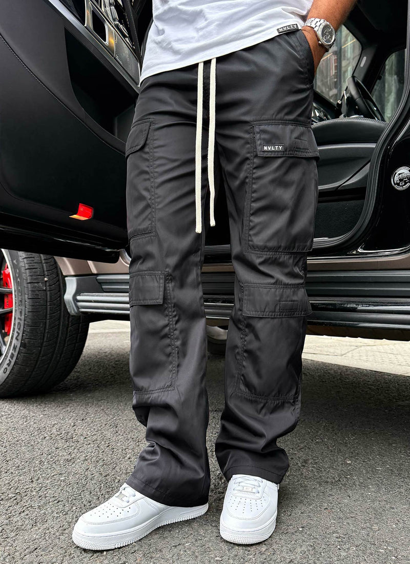 Nylon Double Pocket Cargo Pants - Black
