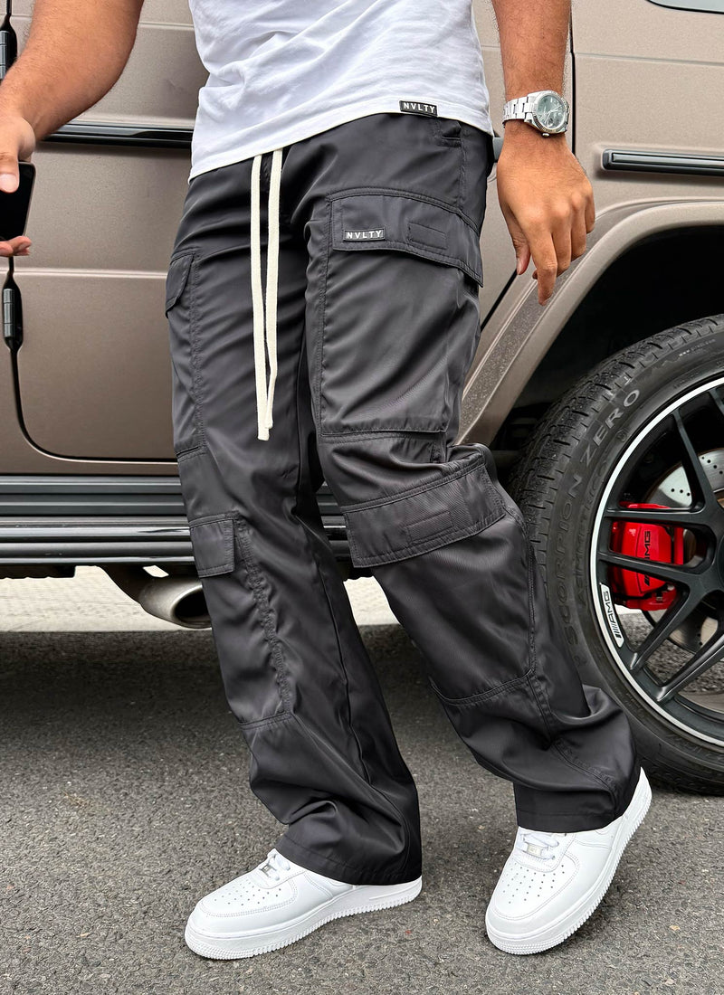 Nylon Double Pocket Cargo Pants - Black