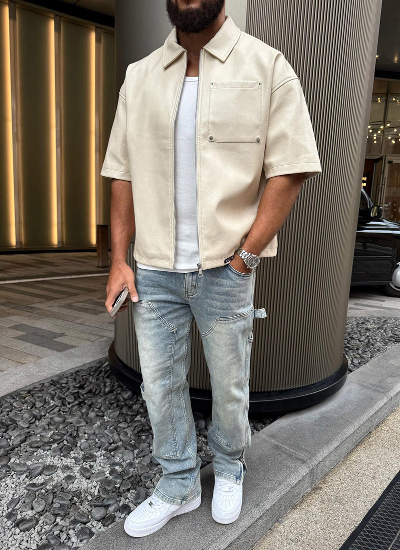 Heavyweight Rivet Leather Shirt - Ivory