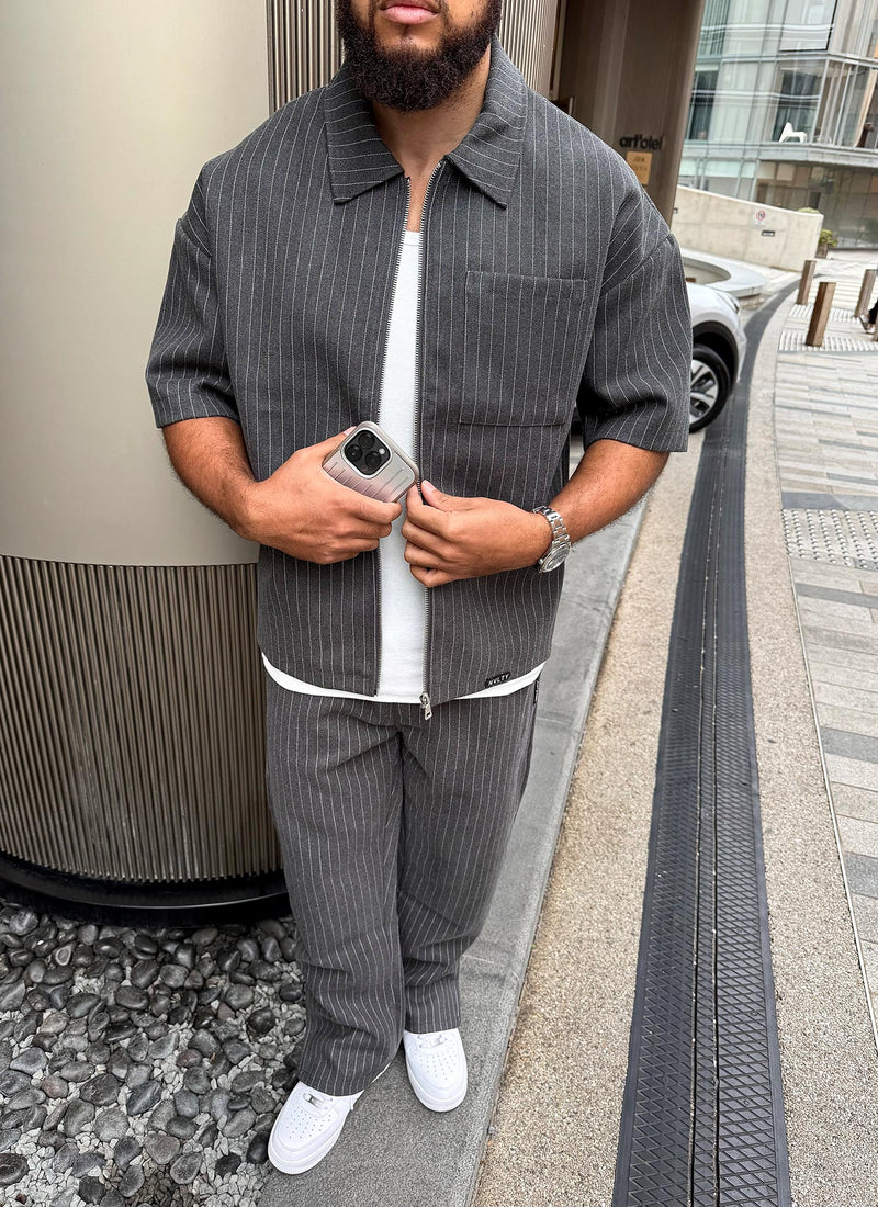 Heavyweight Pinstripe Pants - Grey