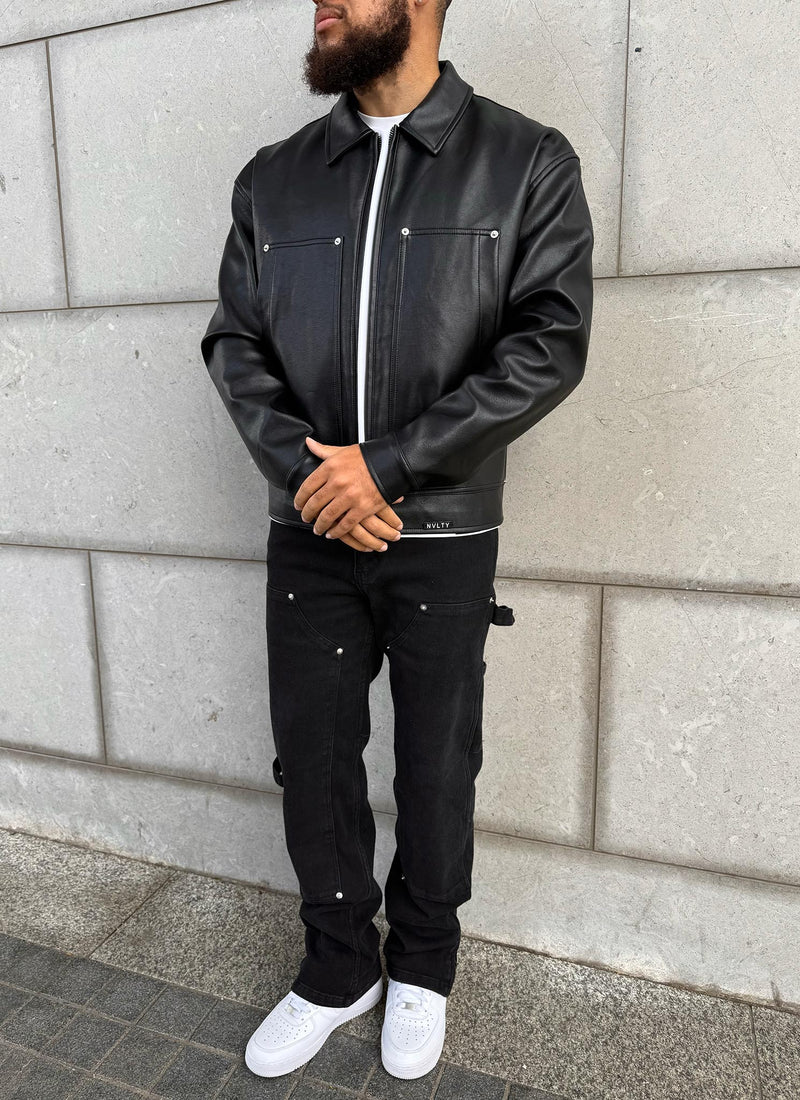 Leather Carpenter Rivet Jacket - Black