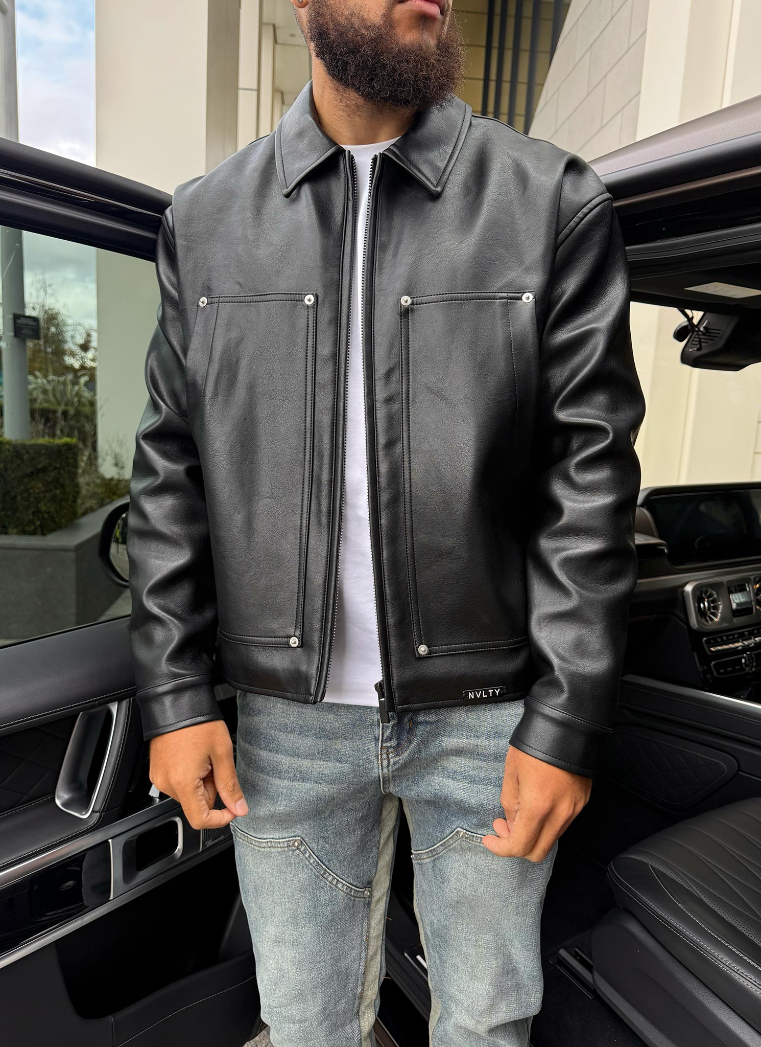 Leather Carpenter Rivet Jacket - Black – N V L T Y