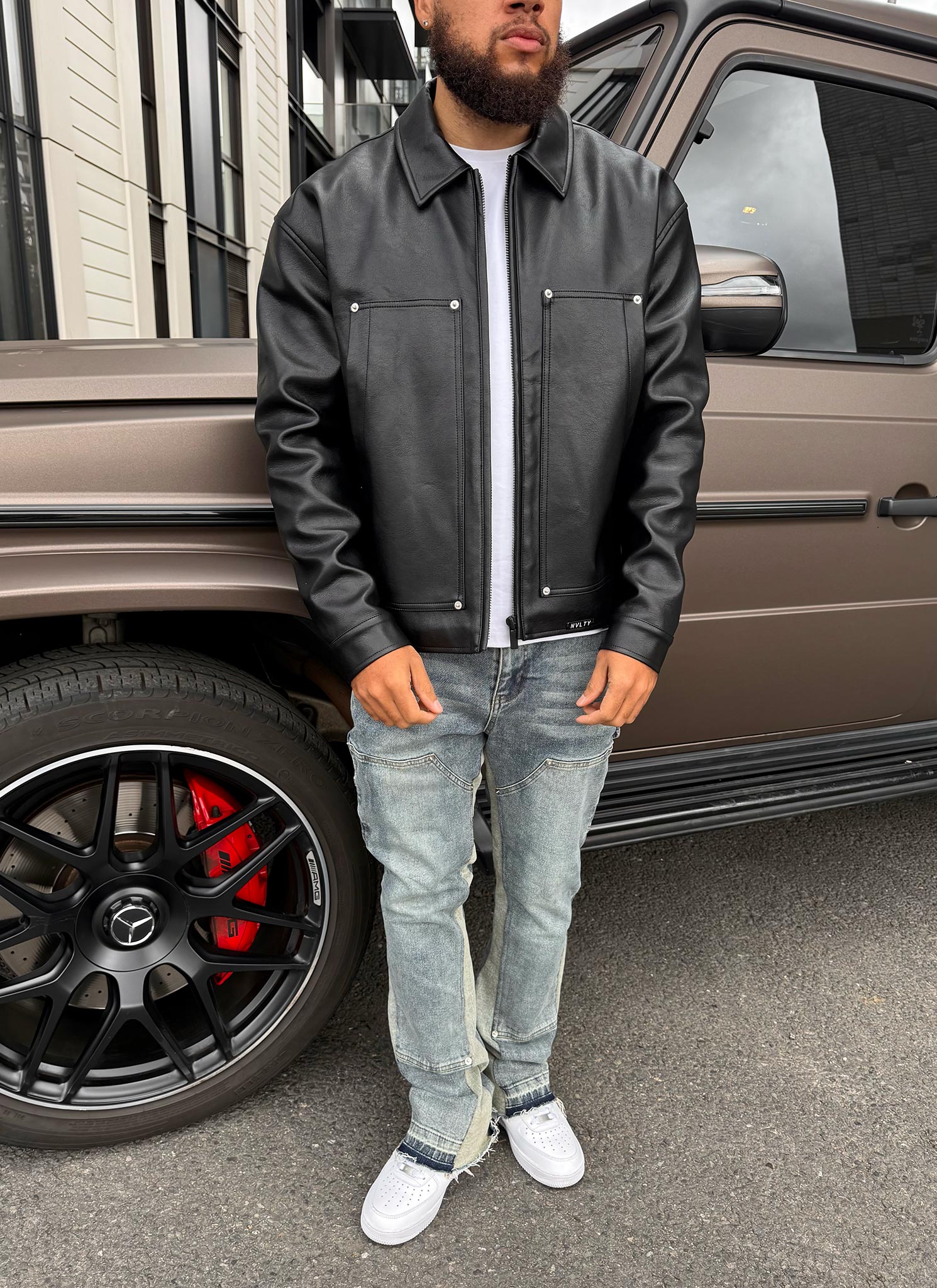 Leather Carpenter Rivet Jacket - Black – N V L T Y