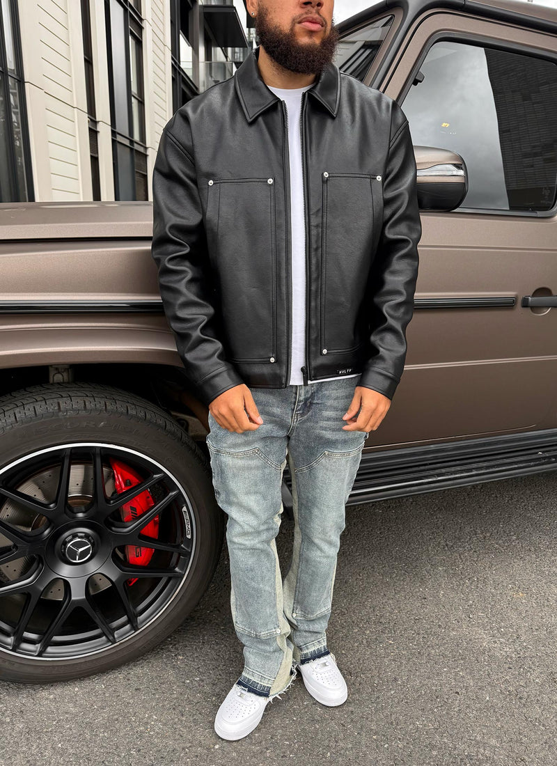 Leather Carpenter Rivet Jacket - Black