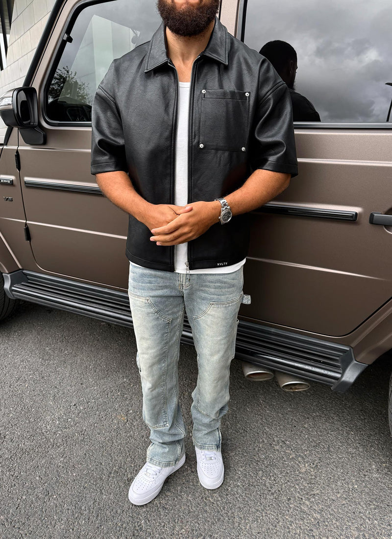 Heavyweight Rivet Leather Shirt - Black