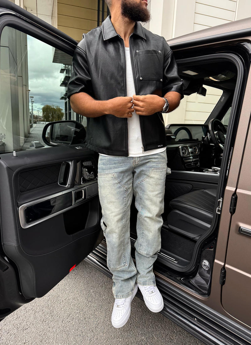 Heavyweight Rivet Leather Shirt - Black