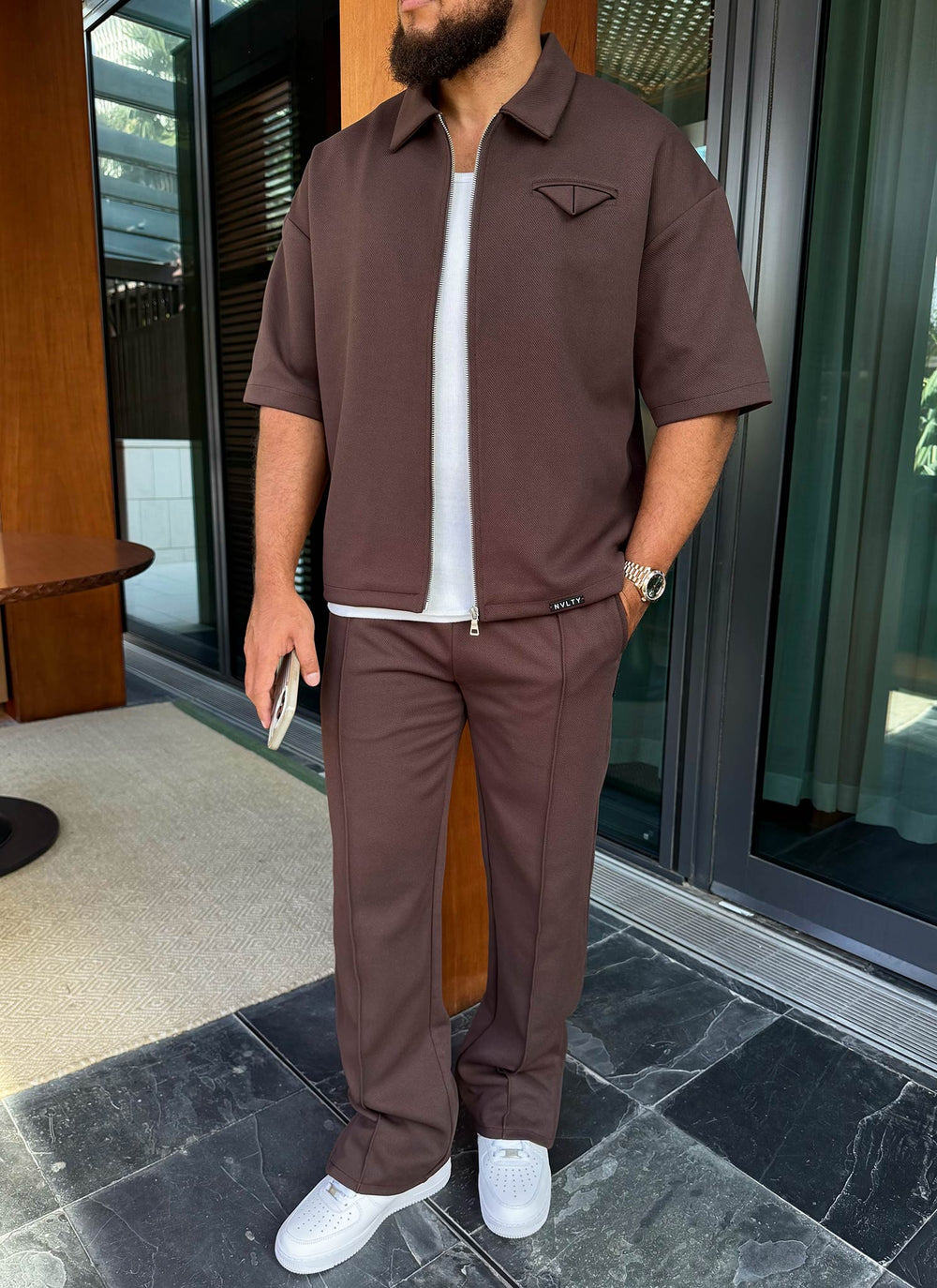Twill Pocket Square Shirt - Brown