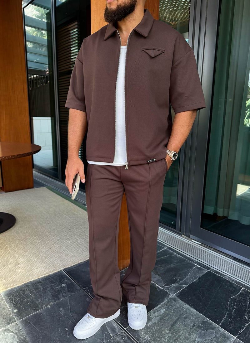 Twill Pleat Pants - Brown