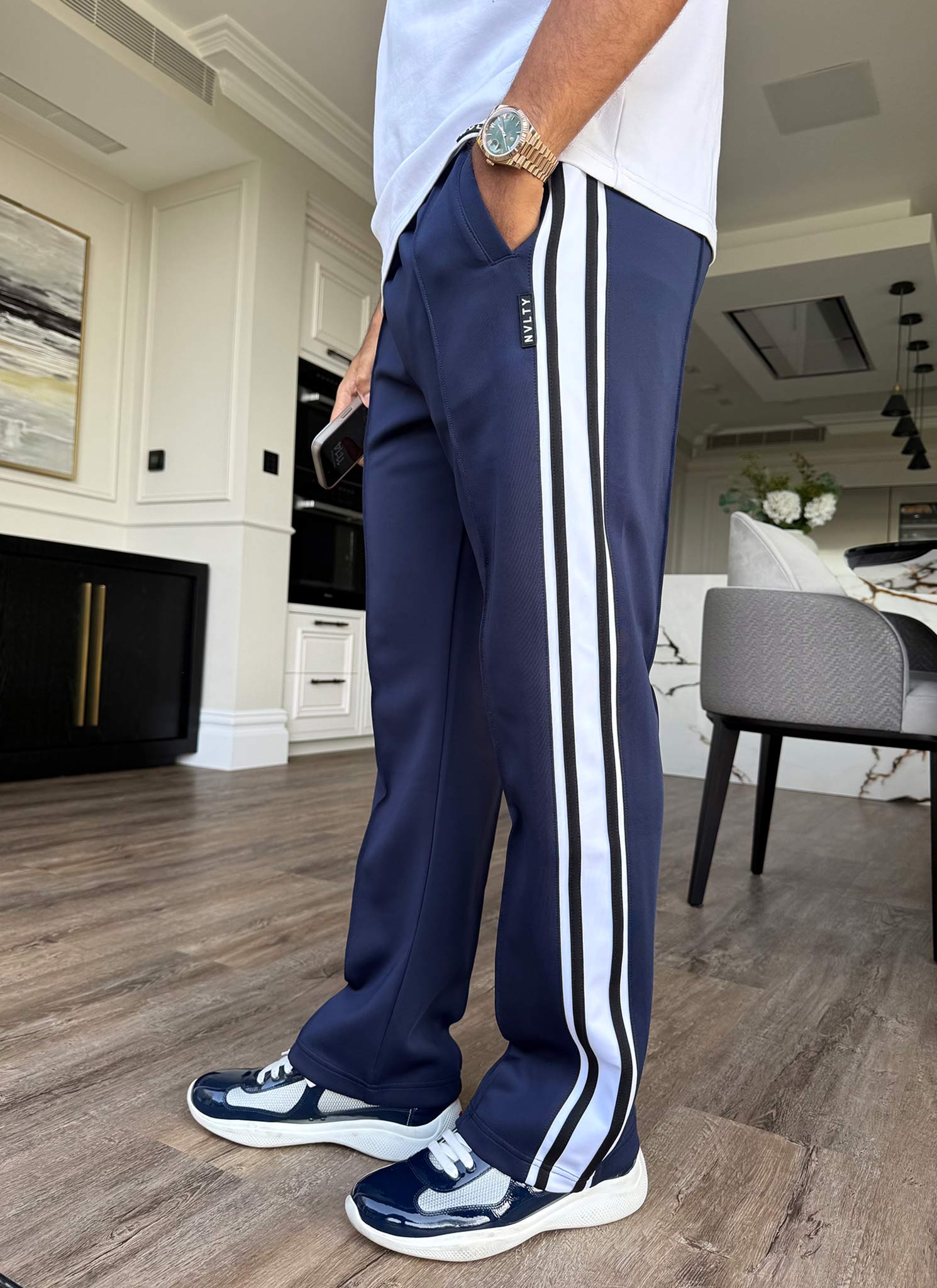 Panelled Luxe Track Pants - Navy