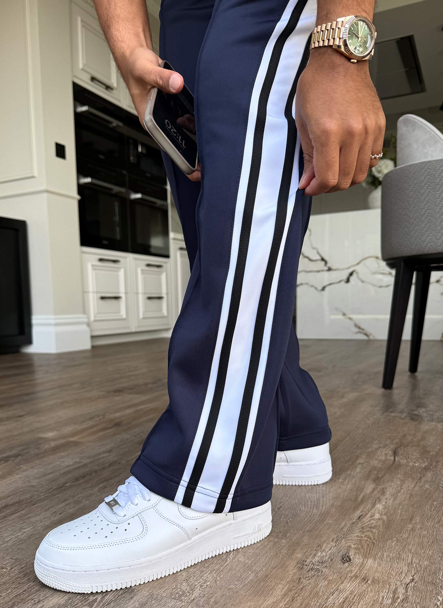 Panelled Luxe Track Pants - Navy