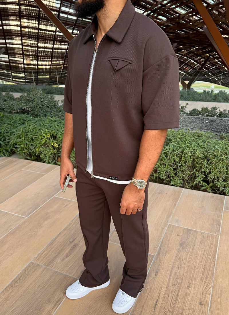 Twill Pleat Pants - Brown